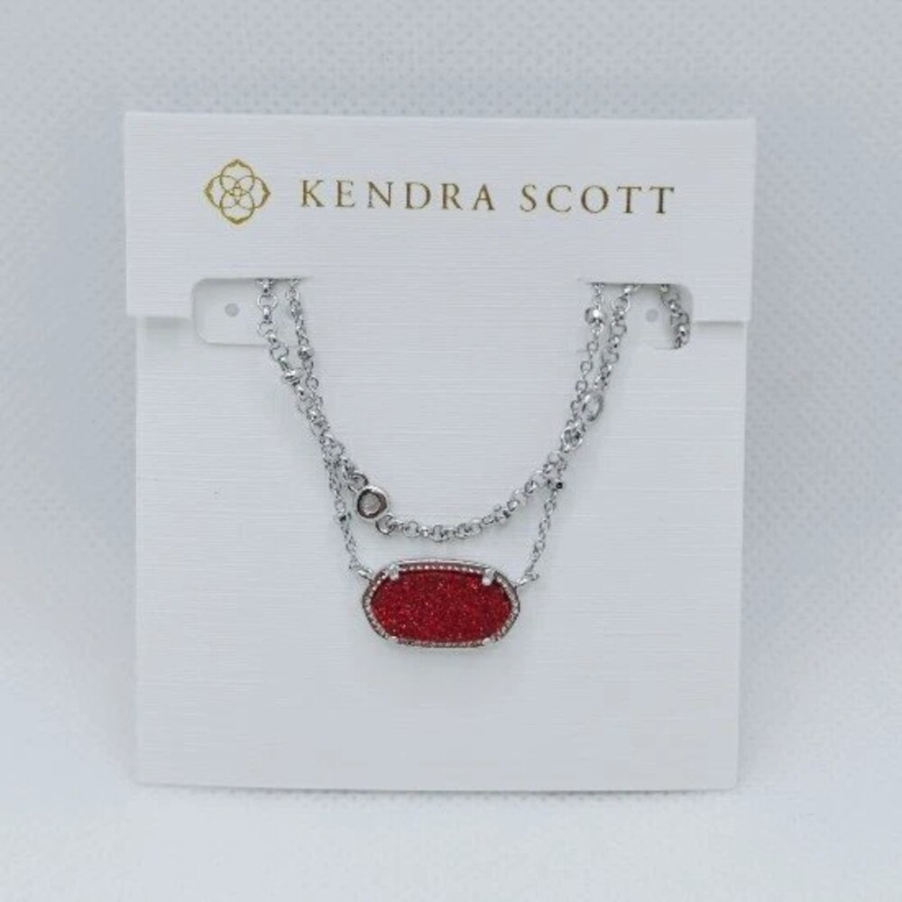 Kendra Scott Elisa Silver Crystal Multi Strand Necklace in Red Drusy